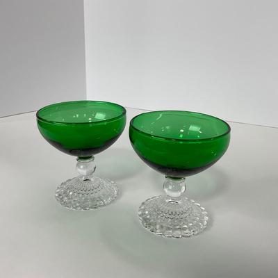 -180- GLASSWARE | Forest Green Anchor Hocking | Bubble Foot Sherbet Glass Boopies