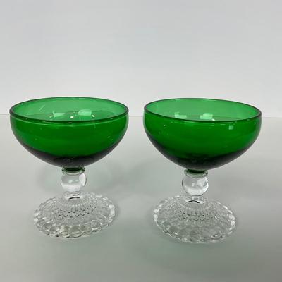 -180- GLASSWARE | Forest Green Anchor Hocking | Bubble Foot Sherbet Glass Boopies