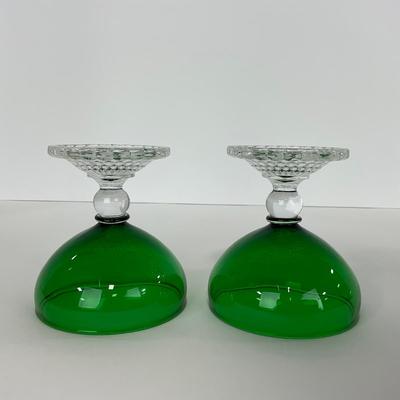 -180- GLASSWARE | Forest Green Anchor Hocking | Bubble Foot Sherbet Glass Boopies