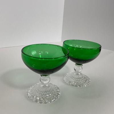 -180- GLASSWARE | Forest Green Anchor Hocking | Bubble Foot Sherbet Glass Boopies