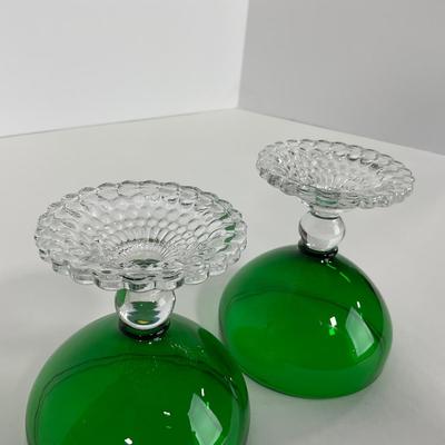 -180- GLASSWARE | Forest Green Anchor Hocking | Bubble Foot Sherbet Glass Boopies