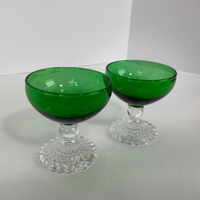 -180- GLASSWARE | Forest Green Anchor Hocking | Bubble Foot Sherbet Glass Boopies