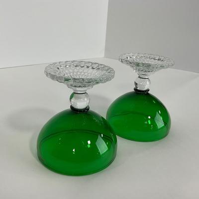 -180- GLASSWARE | Forest Green Anchor Hocking | Bubble Foot Sherbet Glass Boopies
