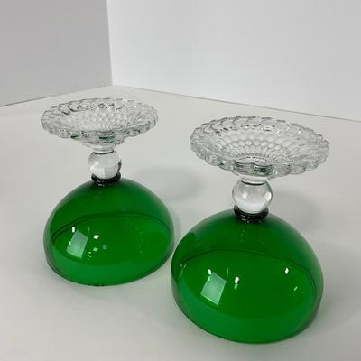 -180- GLASSWARE | Forest Green Anchor Hocking | Bubble Foot Sherbet Glass Boopies