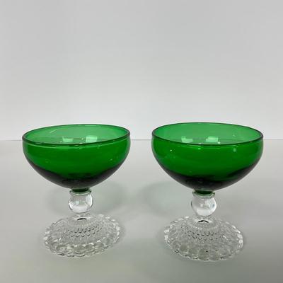 -180- GLASSWARE | Forest Green Anchor Hocking | Bubble Foot Sherbet Glass Boopies