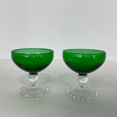 -180- GLASSWARE | Forest Green Anchor Hocking | Bubble Foot Sherbet Glass Boopies