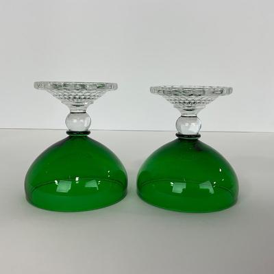 -180- GLASSWARE | Forest Green Anchor Hocking | Bubble Foot Sherbet Glass Boopies
