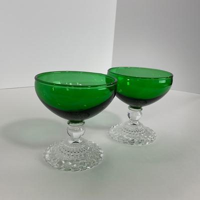-180- GLASSWARE | Forest Green Anchor Hocking | Bubble Foot Sherbet Glass Boopies