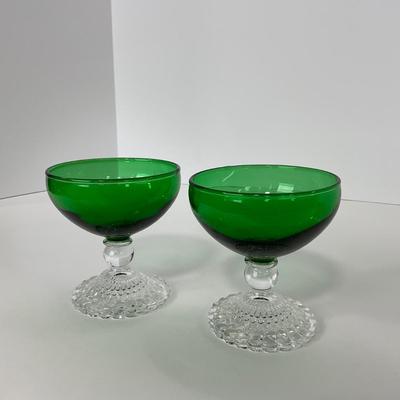 -180- GLASSWARE | Forest Green Anchor Hocking | Bubble Foot Sherbet Glass Boopies