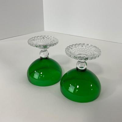 -180- GLASSWARE | Forest Green Anchor Hocking | Bubble Foot Sherbet Glass Boopies