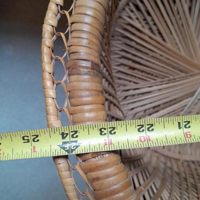 Vintage Mid Century Wicker Barrel Chair, Boho Wicker Arm, Peacock Chair with cushion