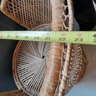 Vintage Mid Century Wicker Barrel Chair, Boho Wicker Arm, Peacock Chair with cushion