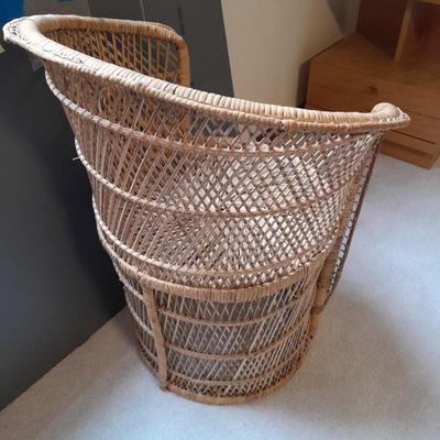 Vintage Mid Century Wicker Barrel Chair, Boho Wicker Arm, Peacock Chair with cushion