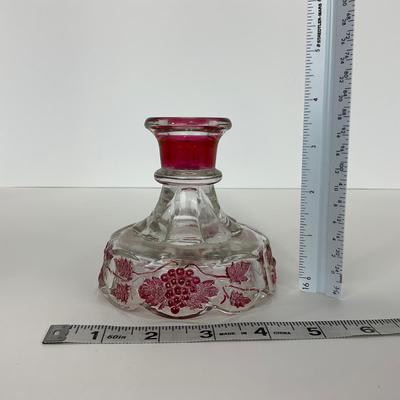 -185- GLASSWARE | Westmoreland Paneled Grape Ruby Flashed | Candlesticks