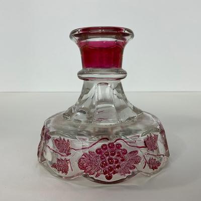 -185- GLASSWARE | Westmoreland Paneled Grape Ruby Flashed | Candlesticks