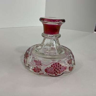 -185- GLASSWARE | Westmoreland Paneled Grape Ruby Flashed | Candlesticks