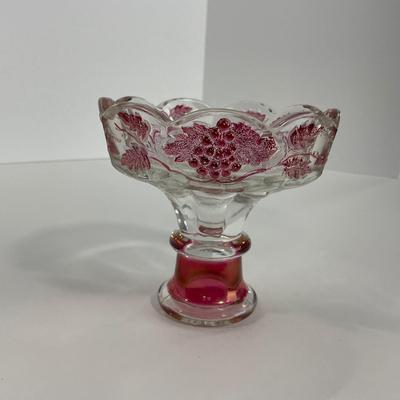 -185- GLASSWARE | Westmoreland Paneled Grape Ruby Flashed | Candlesticks