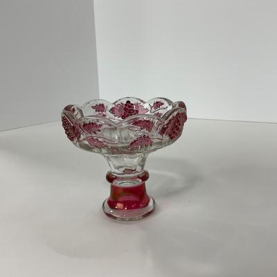 -185- GLASSWARE | Westmoreland Paneled Grape Ruby Flashed | Candlesticks