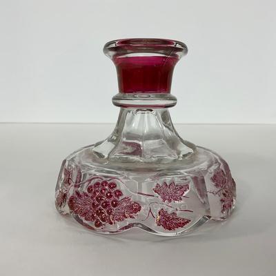 -185- GLASSWARE | Westmoreland Paneled Grape Ruby Flashed | Candlesticks