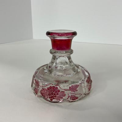 -185- GLASSWARE | Westmoreland Paneled Grape Ruby Flashed | Candlesticks
