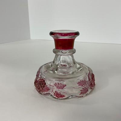 -185- GLASSWARE | Westmoreland Paneled Grape Ruby Flashed | Candlesticks