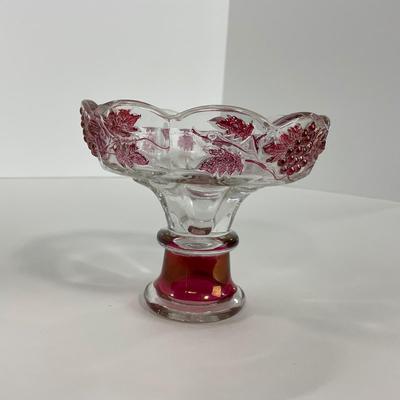 -185- GLASSWARE | Westmoreland Paneled Grape Ruby Flashed | Candlesticks