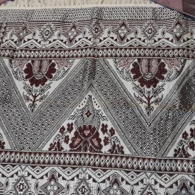 Vintage Obling Gold Filigree Mirrored Vanity Tray with Purple stripe Curtains and Valance