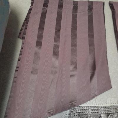 Vintage Obling Gold Filigree Mirrored Vanity Tray with Purple stripe Curtains and Valance