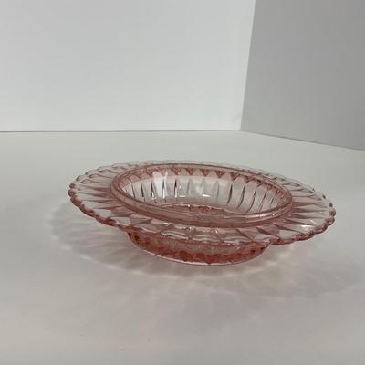 -189- GLASSWARE | Pink Windsor Diamond Jeanette Glass Co. | Butter Dish Bottom, Salt & Pepper Shakers