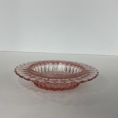 -189- GLASSWARE | Pink Windsor Diamond Jeanette Glass Co. | Butter Dish Bottom, Salt & Pepper Shakers