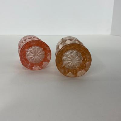 -189- GLASSWARE | Pink Windsor Diamond Jeanette Glass Co. | Butter Dish Bottom, Salt & Pepper Shakers