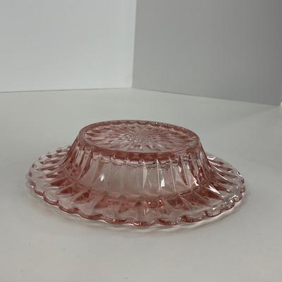 -189- GLASSWARE | Pink Windsor Diamond Jeanette Glass Co. | Butter Dish Bottom, Salt & Pepper Shakers