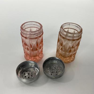 -189- GLASSWARE | Pink Windsor Diamond Jeanette Glass Co. | Butter Dish Bottom, Salt & Pepper Shakers