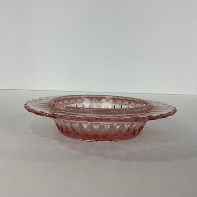 -189- GLASSWARE | Pink Windsor Diamond Jeanette Glass Co. | Butter Dish Bottom, Salt & Pepper Shakers