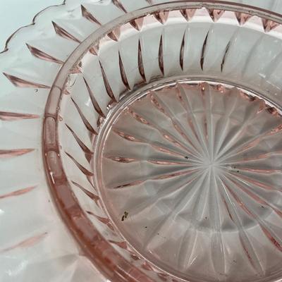 -189- GLASSWARE | Pink Windsor Diamond Jeanette Glass Co. | Butter Dish Bottom, Salt & Pepper Shakers