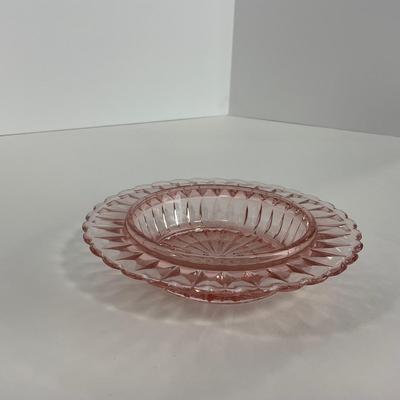 -189- GLASSWARE | Pink Windsor Diamond Jeanette Glass Co. | Butter Dish Bottom, Salt & Pepper Shakers