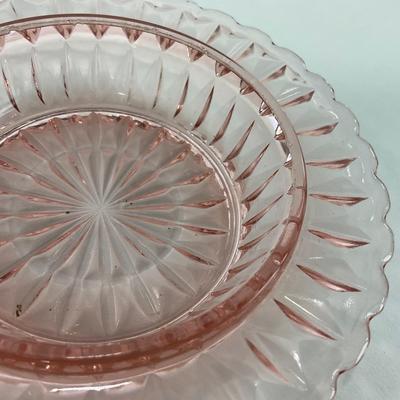 -189- GLASSWARE | Pink Windsor Diamond Jeanette Glass Co. | Butter Dish Bottom, Salt & Pepper Shakers