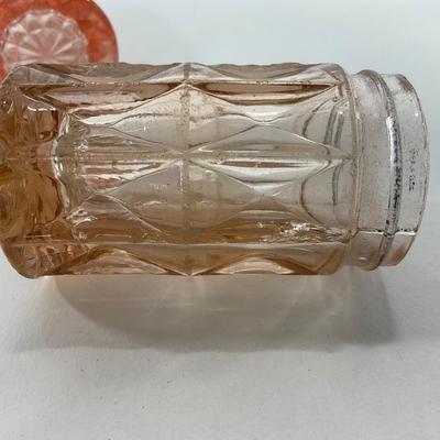 -189- GLASSWARE | Pink Windsor Diamond Jeanette Glass Co. | Butter Dish Bottom, Salt & Pepper Shakers