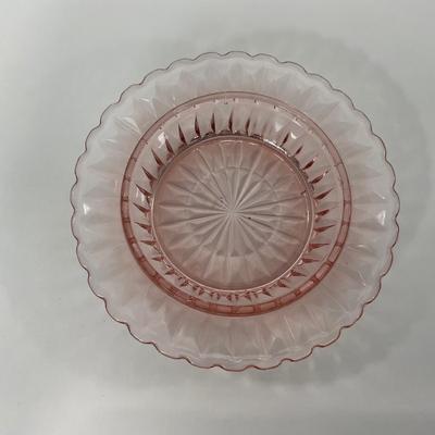-189- GLASSWARE | Pink Windsor Diamond Jeanette Glass Co. | Butter Dish Bottom, Salt & Pepper Shakers