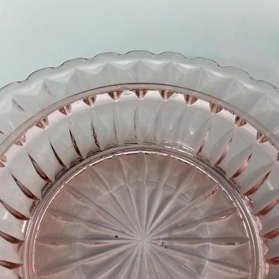 -189- GLASSWARE | Pink Windsor Diamond Jeanette Glass Co. | Butter Dish Bottom, Salt & Pepper Shakers