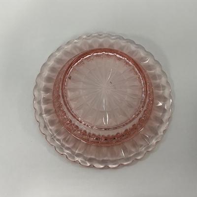 -189- GLASSWARE | Pink Windsor Diamond Jeanette Glass Co. | Butter Dish Bottom, Salt & Pepper Shakers