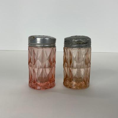 -189- GLASSWARE | Pink Windsor Diamond Jeanette Glass Co. | Butter Dish Bottom, Salt & Pepper Shakers