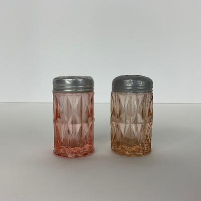 -189- GLASSWARE | Pink Windsor Diamond Jeanette Glass Co. | Butter Dish Bottom, Salt & Pepper Shakers