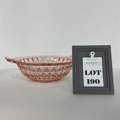 -190- GLASSWARE | Pink Windsor Diamond Jeanette Glass Co. | Handled Bowl