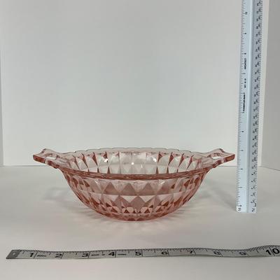 -190- GLASSWARE | Pink Windsor Diamond Jeanette Glass Co. | Handled Bowl