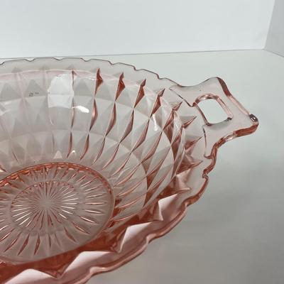 -190- GLASSWARE | Pink Windsor Diamond Jeanette Glass Co. | Handled Bowl