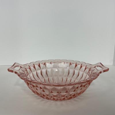 -190- GLASSWARE | Pink Windsor Diamond Jeanette Glass Co. | Handled Bowl