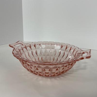 -190- GLASSWARE | Pink Windsor Diamond Jeanette Glass Co. | Handled Bowl
