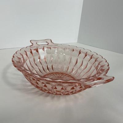 -190- GLASSWARE | Pink Windsor Diamond Jeanette Glass Co. | Handled Bowl