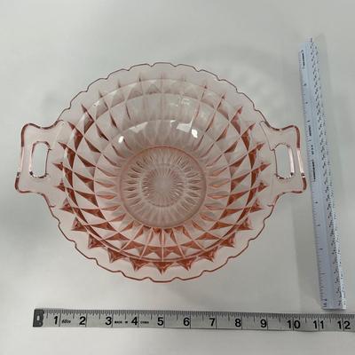 -190- GLASSWARE | Pink Windsor Diamond Jeanette Glass Co. | Handled Bowl